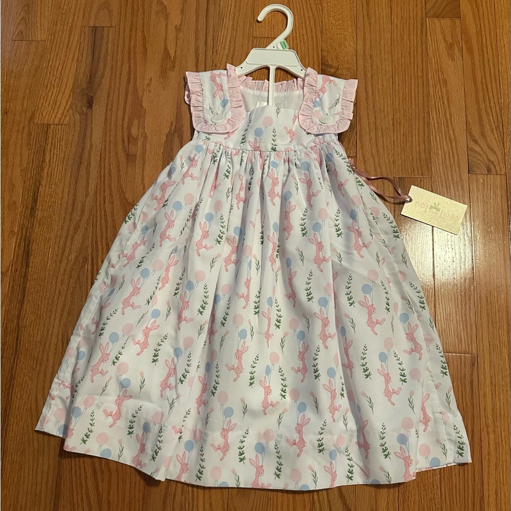 Girls' Pink Bunny Print Ruffle Dress